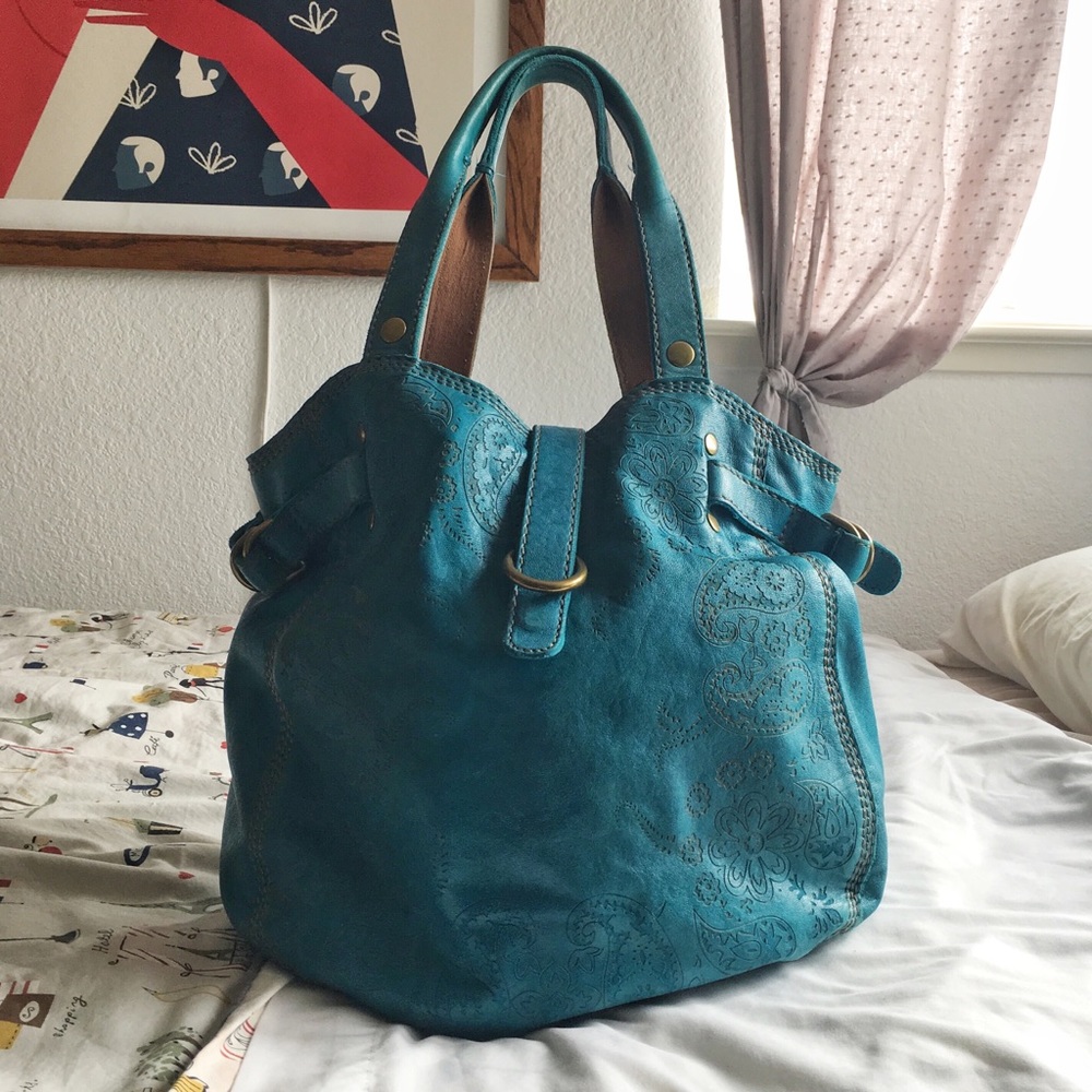 Carved Italian Leather Lucky Brand Tote